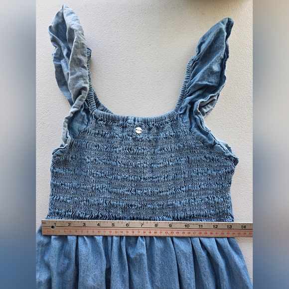 Roxy Girls Smocked Denim Dress Size 14/16 Coastal Cowgirl Boho Mini - Picture 7 of 9